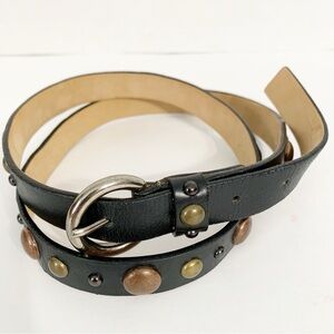 Streets Ahead Studded Leather Belt Skinny Silver Gold Brass Studs Round Buckle